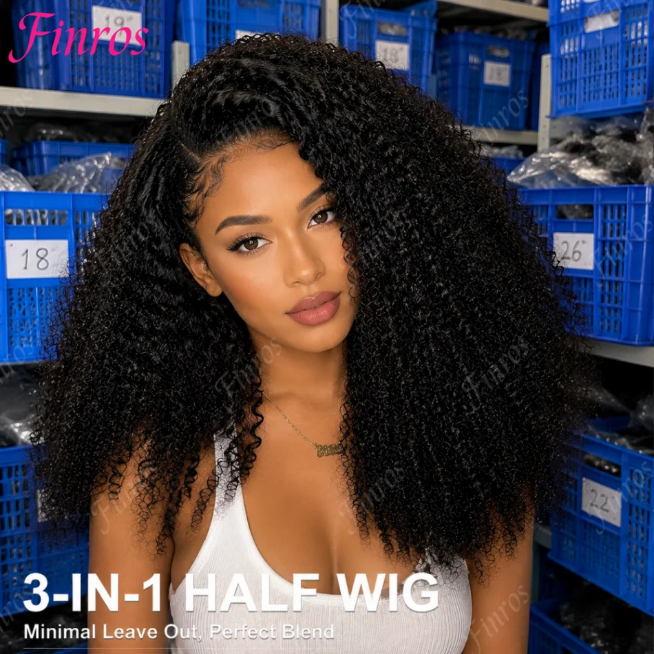 

Half Head Wig Wear and Go Drawstring Flip Over Glueless Curly Human Hair Kinky Curly Raw Hair Wig Deep Curls Water Wave Half Wig