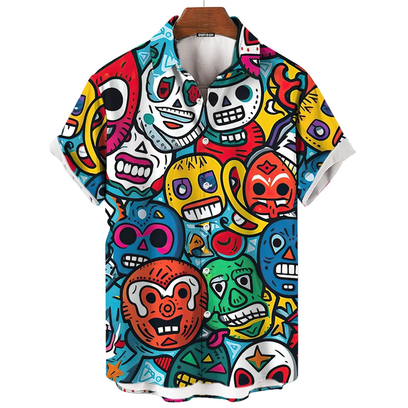 Mexican Party Creative 3D Printed Tour Shirt Summer New Hawaiian Shirt Men Loose Short Sleeve Shirt 3XL Vintage Short Sleeve Top