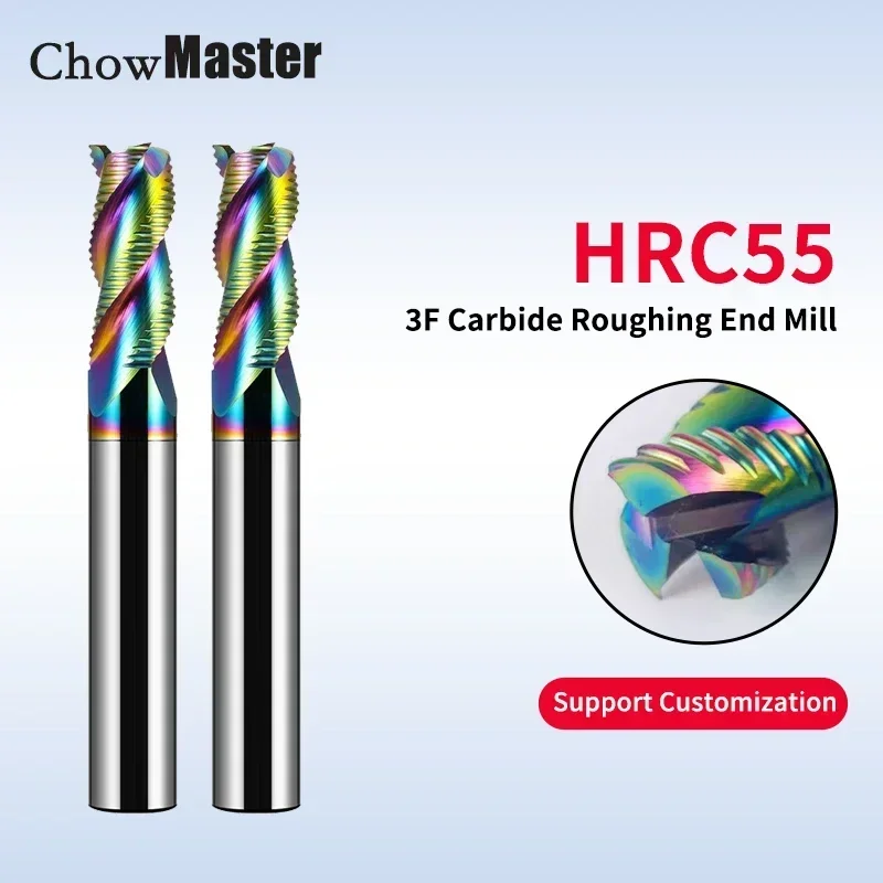 HRC55 3 Flute Aluminium Roughing Milling Cutter Wave Edge Corrugated Colorful DLC Coated Rough Carbide End Mill for Aluminum