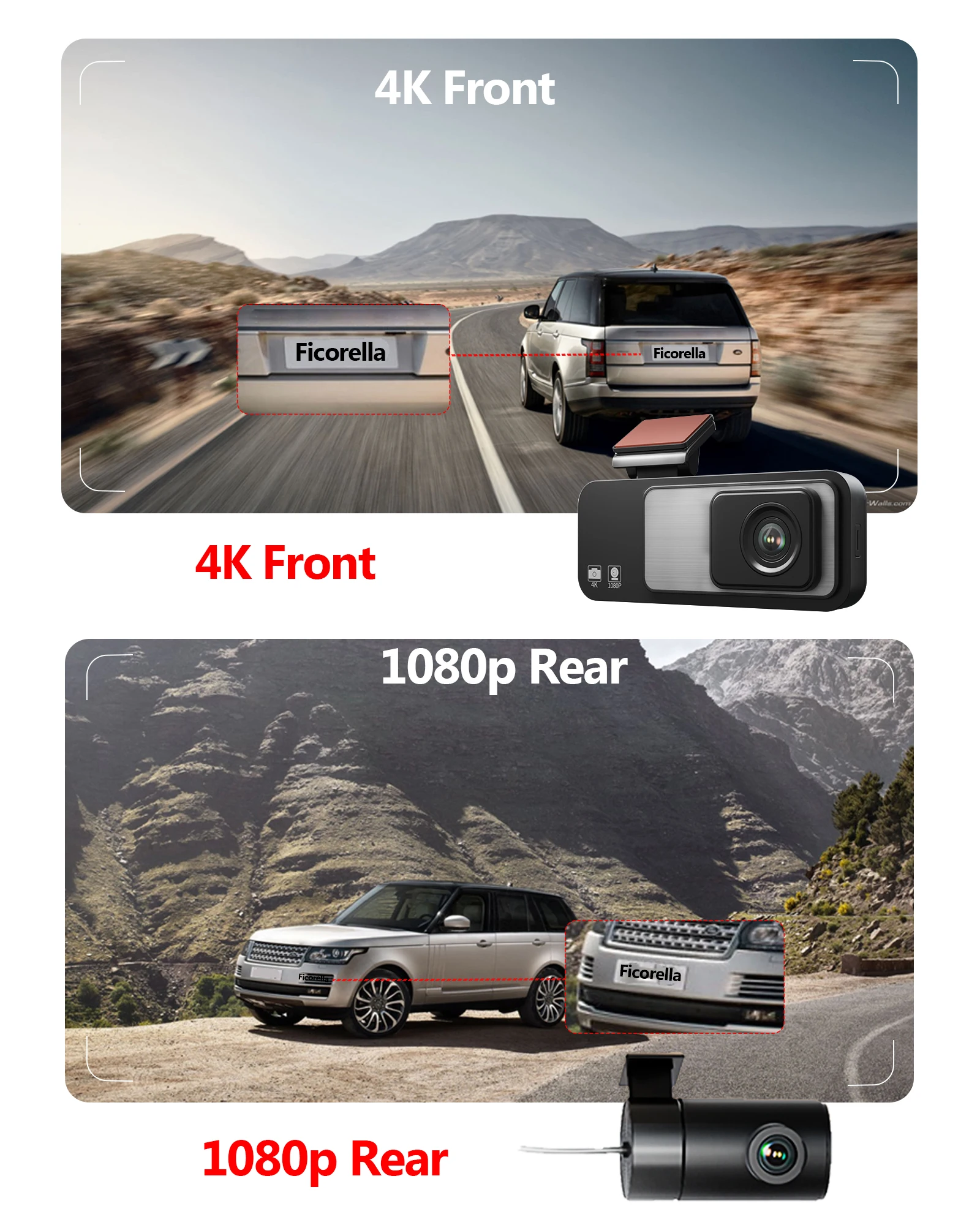 Gravity Sensing, Built-in WiFi Upgrade, 4k Dual Channel Driving Recorder