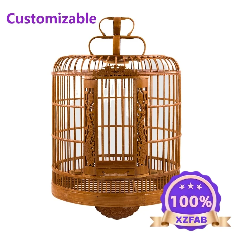 Factory Direct 2026 Boutique Full Set Vintage Large Bamboo Birdcage Hand Hollow Carving Craft Handmade Pet Bird Cage Home Decora