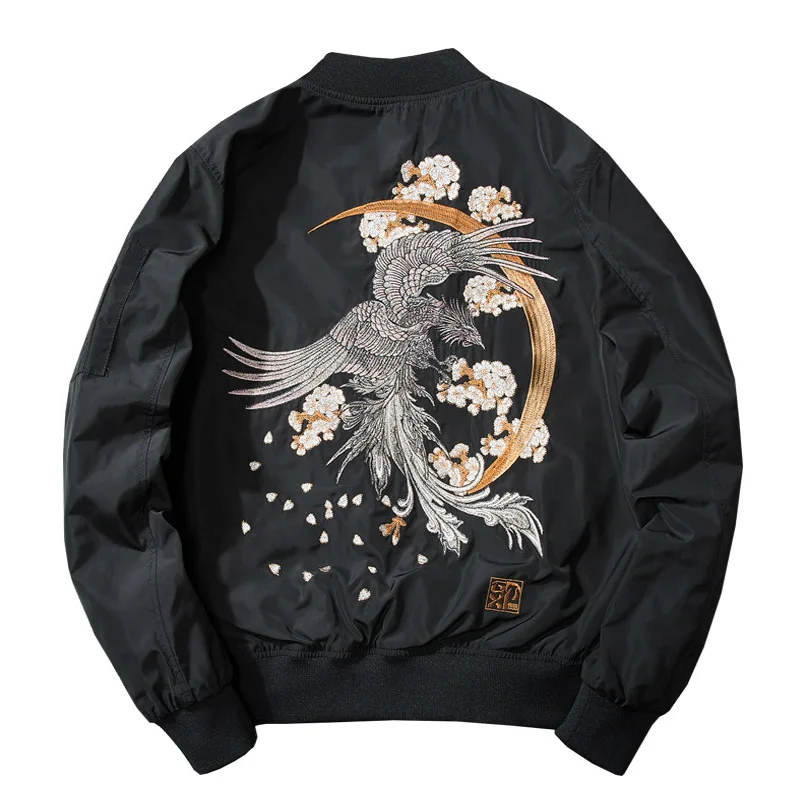 Japanese spring fashion brand Yokosuka Phoenix embroidery MA-1 air force pilot jacket men and women couples baseball jacket