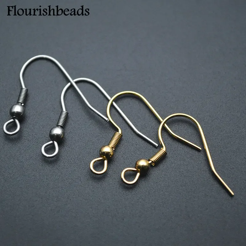 100pc Gold Color Stainless Steel 18x20mm Fish Wire Round Beads Spring Earring Hooks Basic DIY Jewelry Making Findings