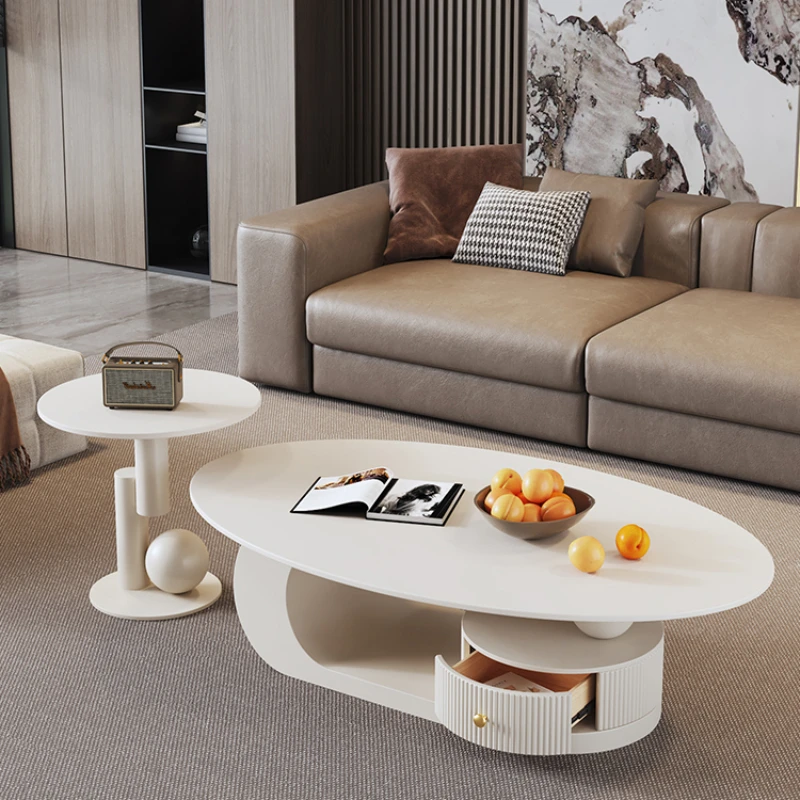 Minimalist Mobile Coffee Table Small Apartment Simplicity New Coffee Table Oval White Mesas De Centro Para Sala Home Furniture