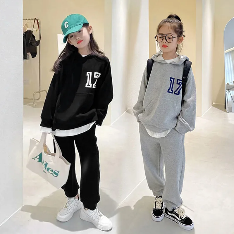 

2025 autumn spring teenager kids girl Children set Clothes17 Hooded tracksuit sweatshirt + sport pants 5 6 7 8 9 10 11 12 Year