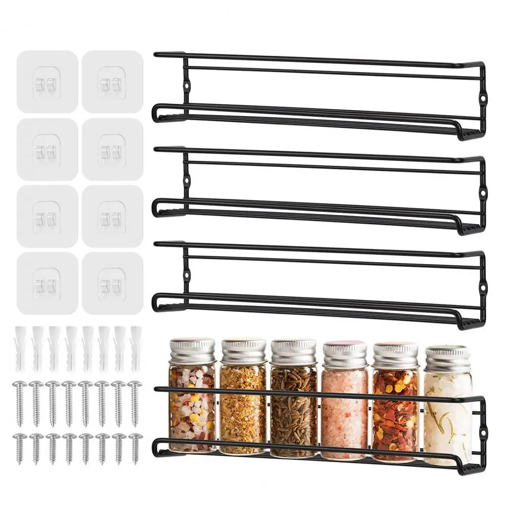 2/4Pcs Spice Rack Wall-mounted Screw Or Adhesive Space-Saving Hanging Spice Jars Rack Organizer Kitchen