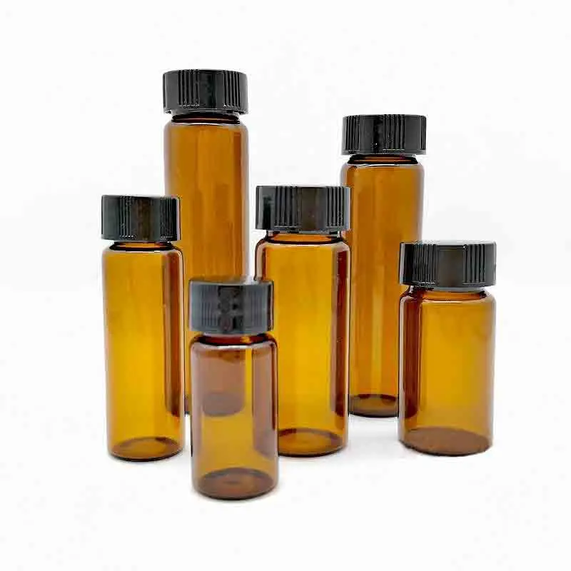 2 ml-100 ml Bursztynowa, medyczna, brązowa szklana butelka na próbki odczynnika z zakrętką do eksperymentów chemicznych