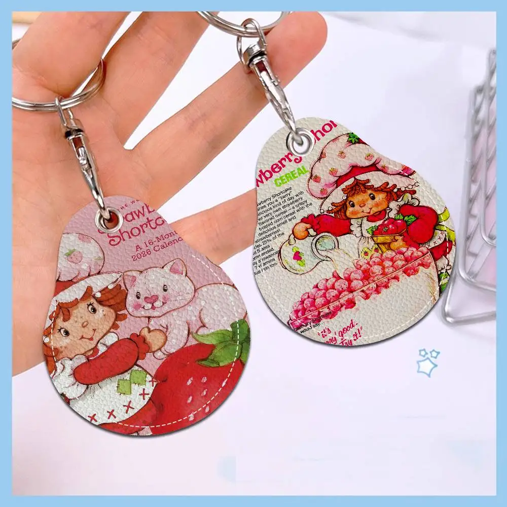 Chaveiro de atalho de morango de desenho animado, bolsa de cartão de acesso, etiqueta de chave, porta-cartões de couro, chaveiro, fechadura de porta, etiquetas de acesso