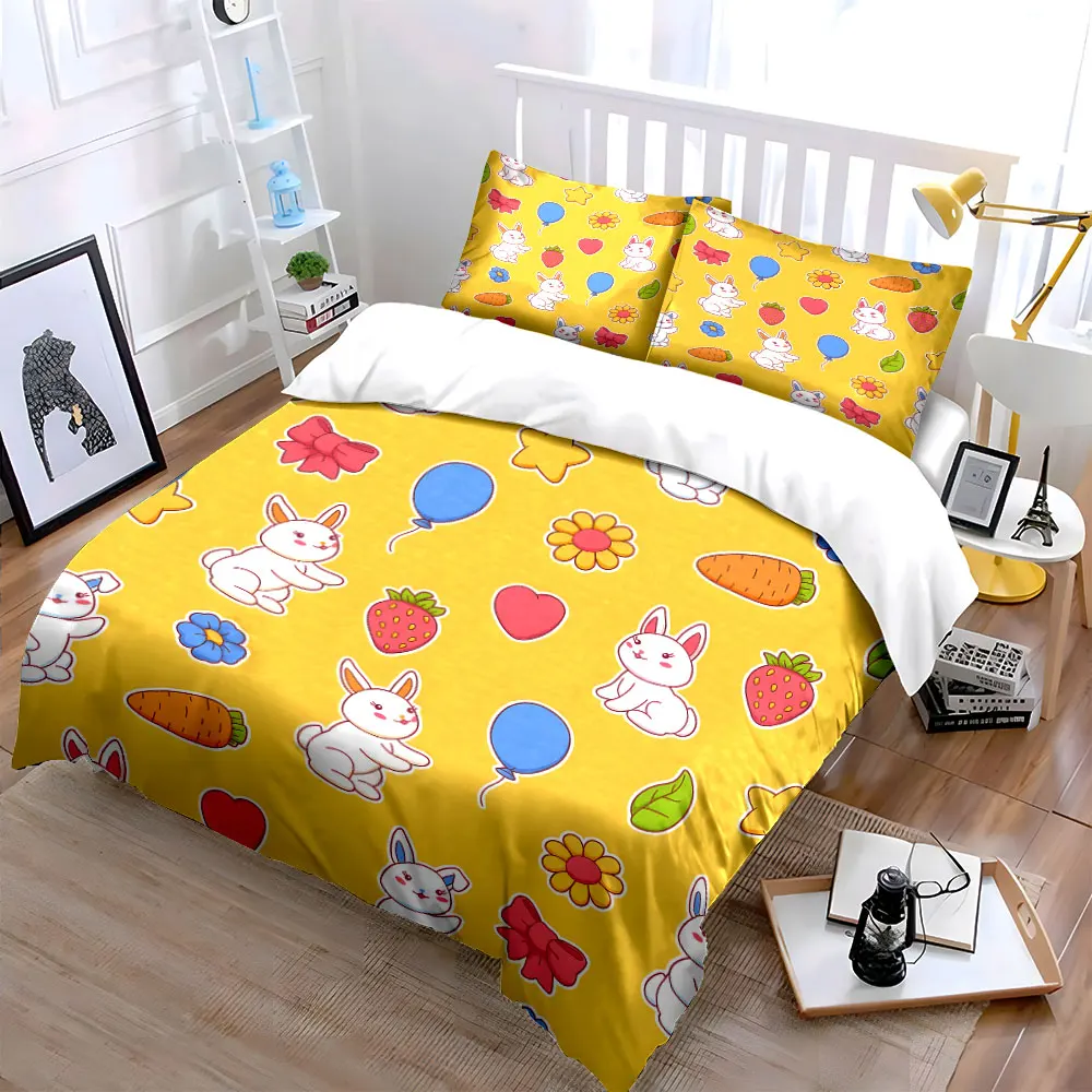 Cartoon rabbit fruit pattern design Print Bedding Set 1 Duvet Cover 2 Pillowcases for Adult and Children Luxury Gift Full Size