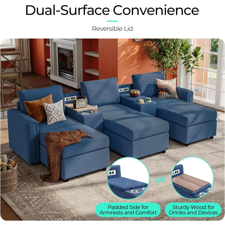Versatile Console for Rubik I Modular Sectional Sofa, Multifunctional Side Table Integrated Power, Cup Holders, Table