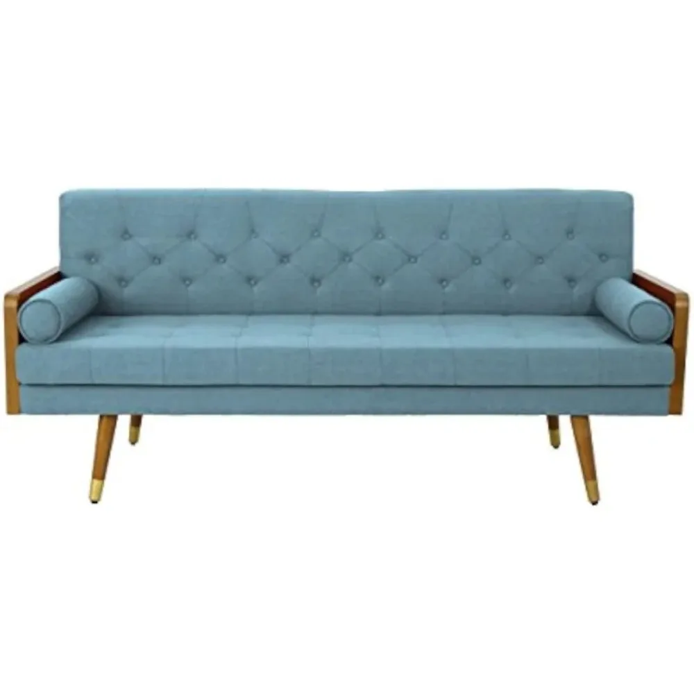 Aidan Mid Century Modern Tufted Fabric Sofa, Blue