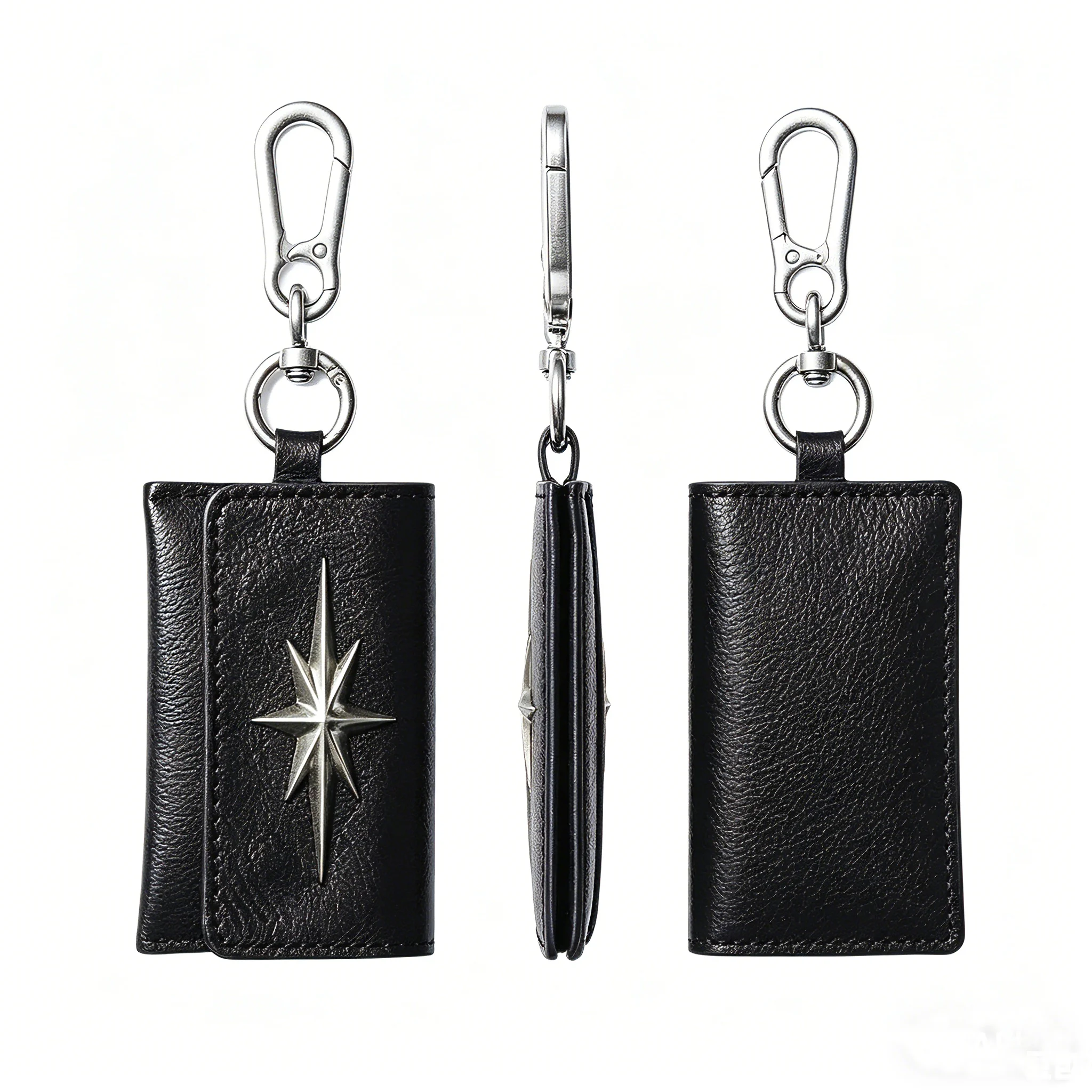 Vintage Star Metal Decor Key Case, Multi-function Waist Bag Card Holder Car Key Holder with Hook for Men Women
