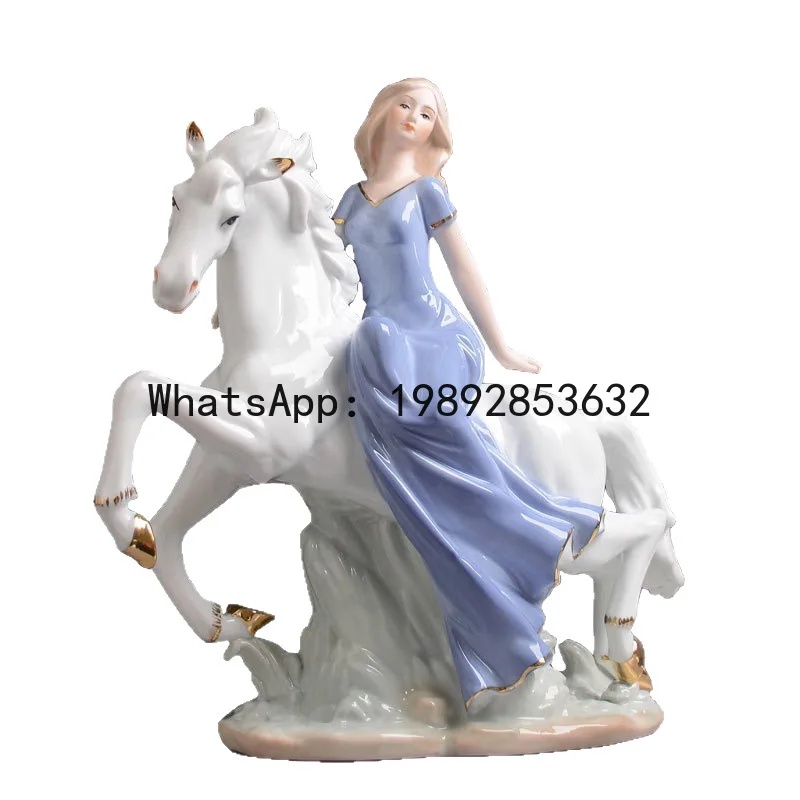 PYJ  European-style ceramic TV cabinet ornaments sitting room western girl riding decoration crafts