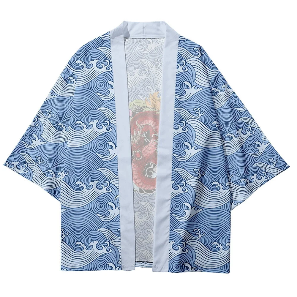 New Design Dragon Print Fashion Japanese Cardigan Haori Women Traditional Asian Clothing Cosplay Blue Shirts Yukata Beach Kimono