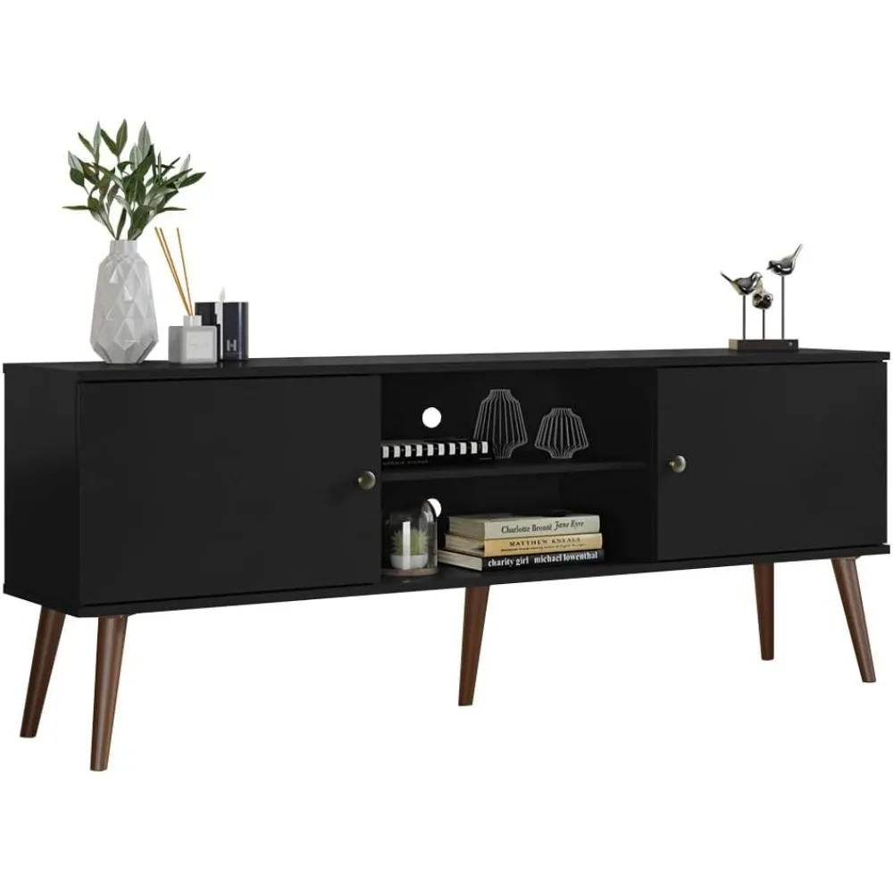 TV Stand Mid-Century Console with 2 Doors and 2 Shelves and Metal Knobs for 55, 65 Inch Media Storage Media Console Entertainme