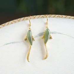 Chinese Style Good Luck Koi Earrings for Women Exquisite Jade Retro Goldfish Ear Hook Classical National Elegance Jewelry Gifts