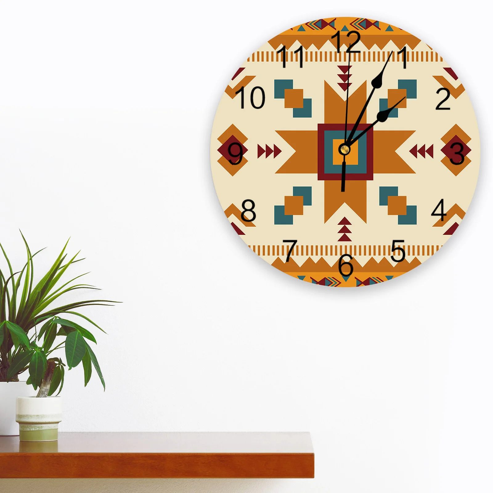 Ethnic Symbols Texture Loop Arrow PVC Wall Clocks Modern  Home Wall Decor Living Room Office Stickers Needle Digital Wall Watch