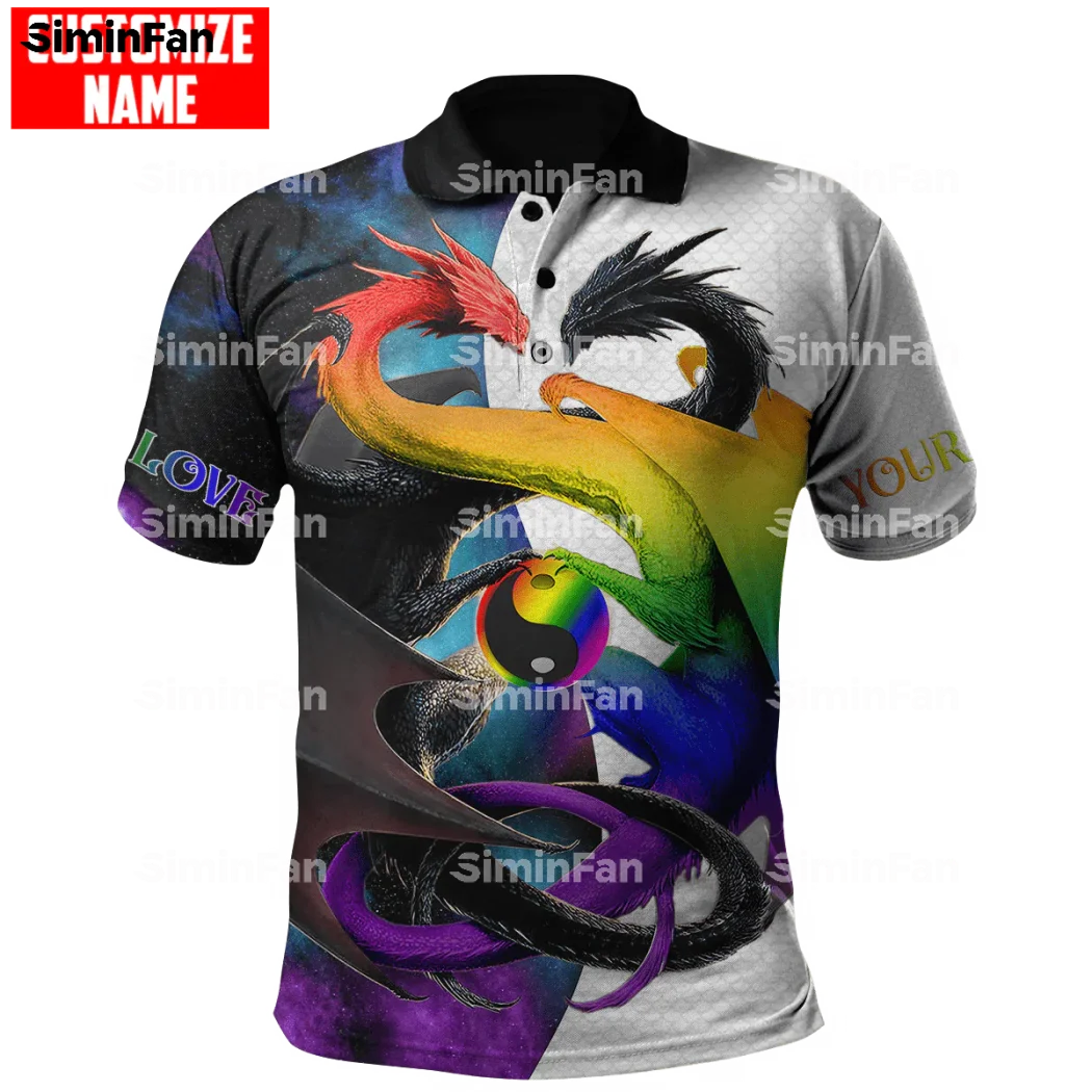 LGBT PRIDE DRAGON ROSE COUPLE RAINBOW 3D Full Print Polo Shirts Tennis Tshirt Men Female Top Summer Tee Unisex Casual Streetwear