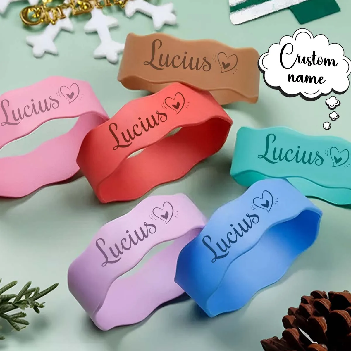 Custom Name Silicone Tumbler Sleeve Band Stretch Soft Anti-Scratch Cup Grip Wrap Outdoor Travel Water Bottle Decor Custom Kid Gi view 3
