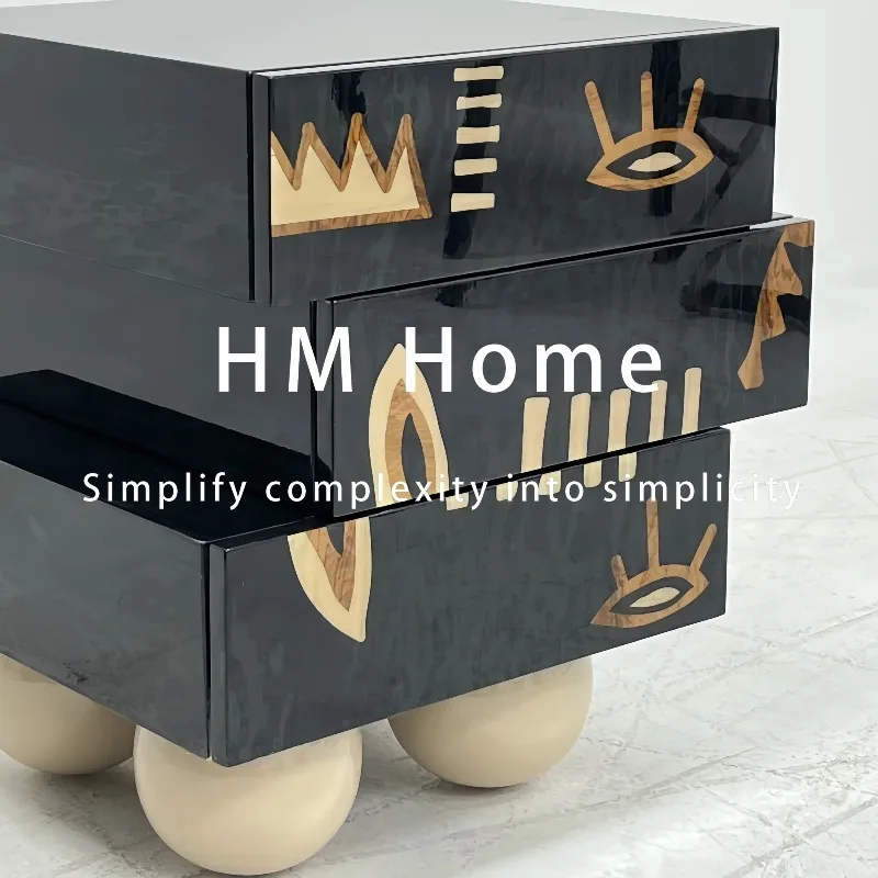 Modern minimalist black geometric pattern bedside table creative stacked designer locker