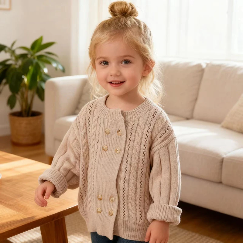 

Autumn Kids Knitted Sweater Cardigan Tops Baby Girls Boys Winter Knitting Cardigan Coat Long Sleeved Solid Color Sweater Coat