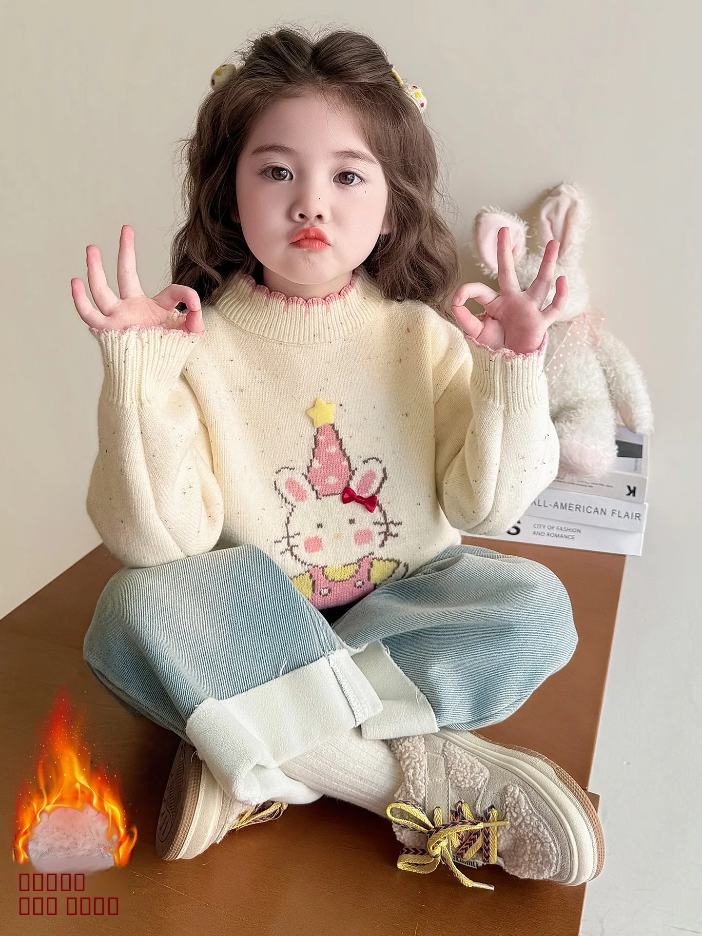 Fce gevoerde gebreide trui voor meisjes Baby Faionable Winterkleding rond Ne Long Sve Regular Fit Knitwear