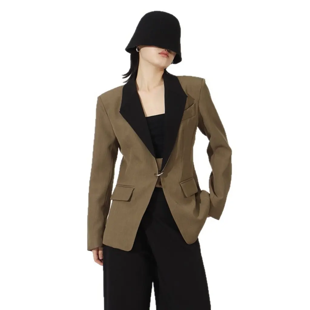 

Women's French Style Elegant Slimming Suit Jacket High-End Design Ring Buckle Summer New Arrival