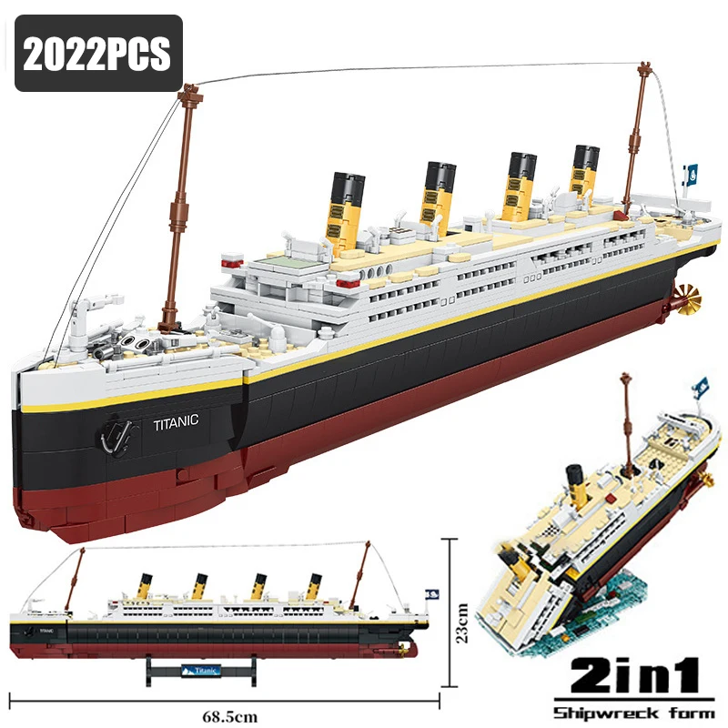 

Hot MOC 2022PCS Titanic Model Creative Luxury Cruise Ship Set Series DIY Boat City Building Blocks Bricks Children Toys Gifts