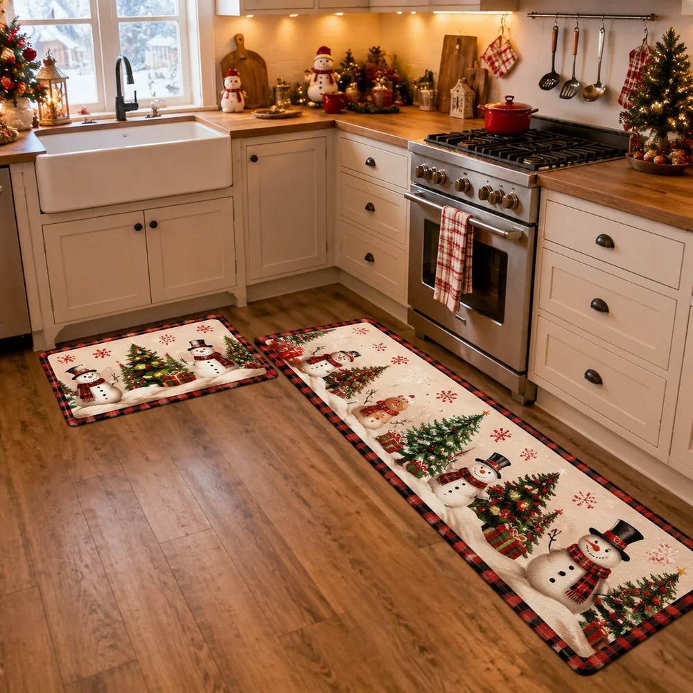 VIKAMA's Newly Launched Popular Christmas Decor Rug 1pc/2pc Suitable For Kitchens Dining Rooms And Entrance Areas Easy To Clean.