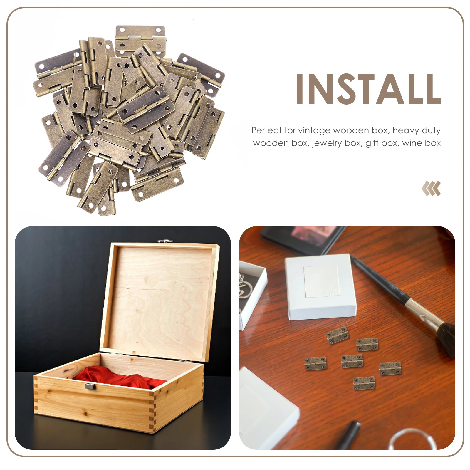 

50Pcs Small Box Hinges Mini Hinges Durable Iron Replacement for Wooden Jewelry Boxes Cabinet Hardware DIY DIY Accessories