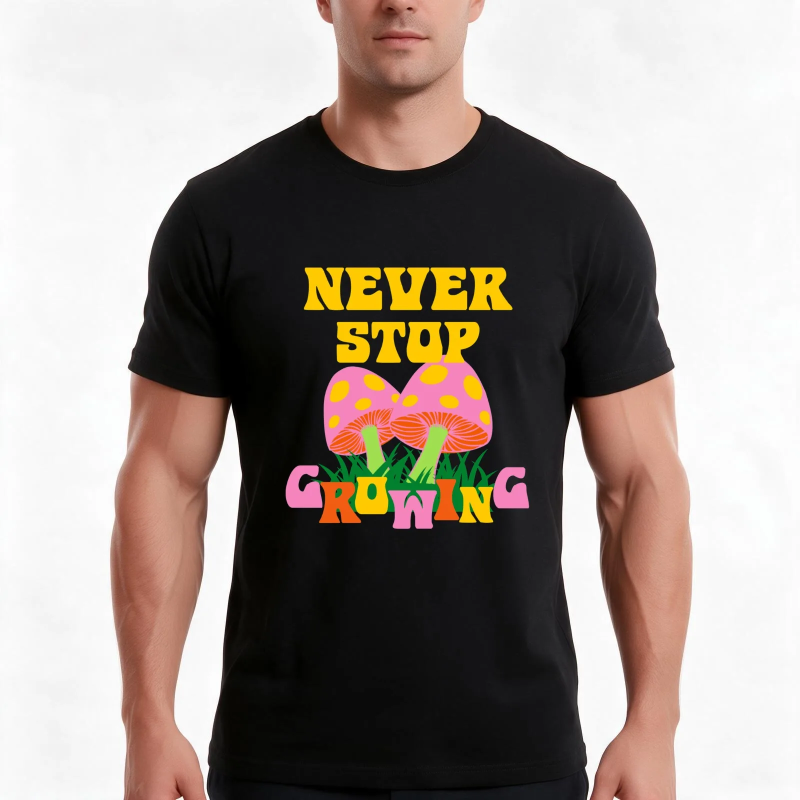NEVER STOP GROWING T-Shirt, Summer Casual Cotton Tee, Oversized Streetwear Tops, Vintage Graphic Print, Loose Fit Short Sleeve