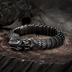 Trendy Dragon Scale Pattern Domineering Bracelet For Men Retro Stainless Steel Keel Bangle Male Casting Punk Thick Wristband Hot