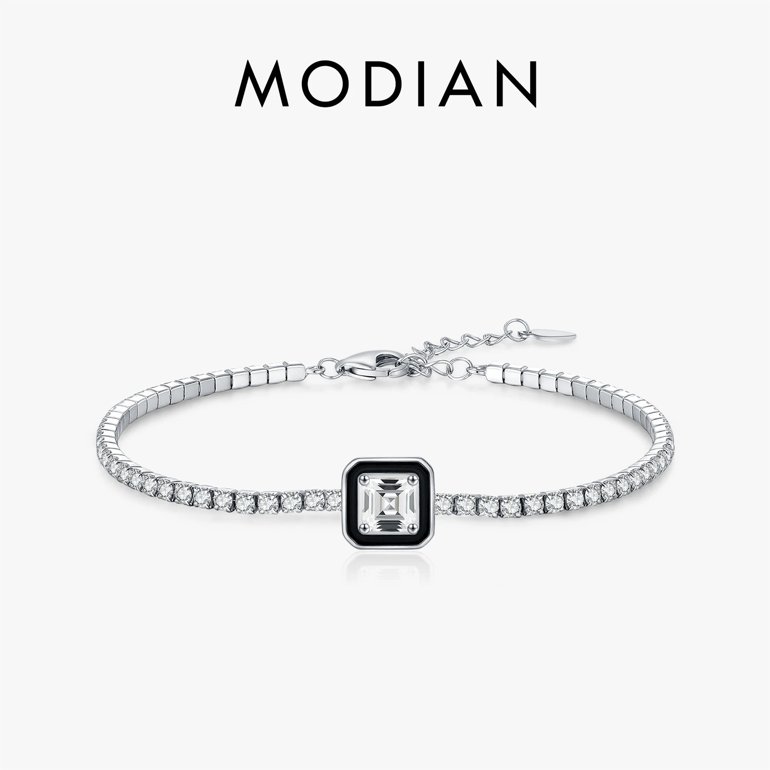 

MODIAN 925 Sterling Silver Fashion Enamel Bracelet Simple Square Zircon Tennis Bracelets For Women Fine Jewelry