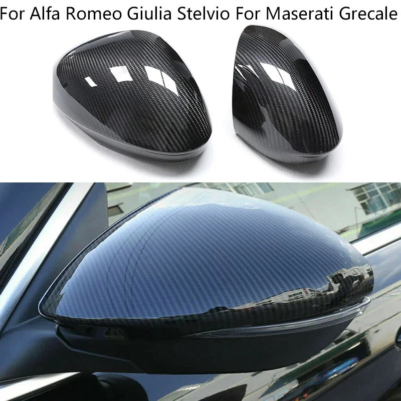 

Car Exterior Side Rearview Mirror Covers Caps Real Carbon Fiber For Alfa Romeo Giulia Stelvio Grecale 2015 2016-2023 Accessories