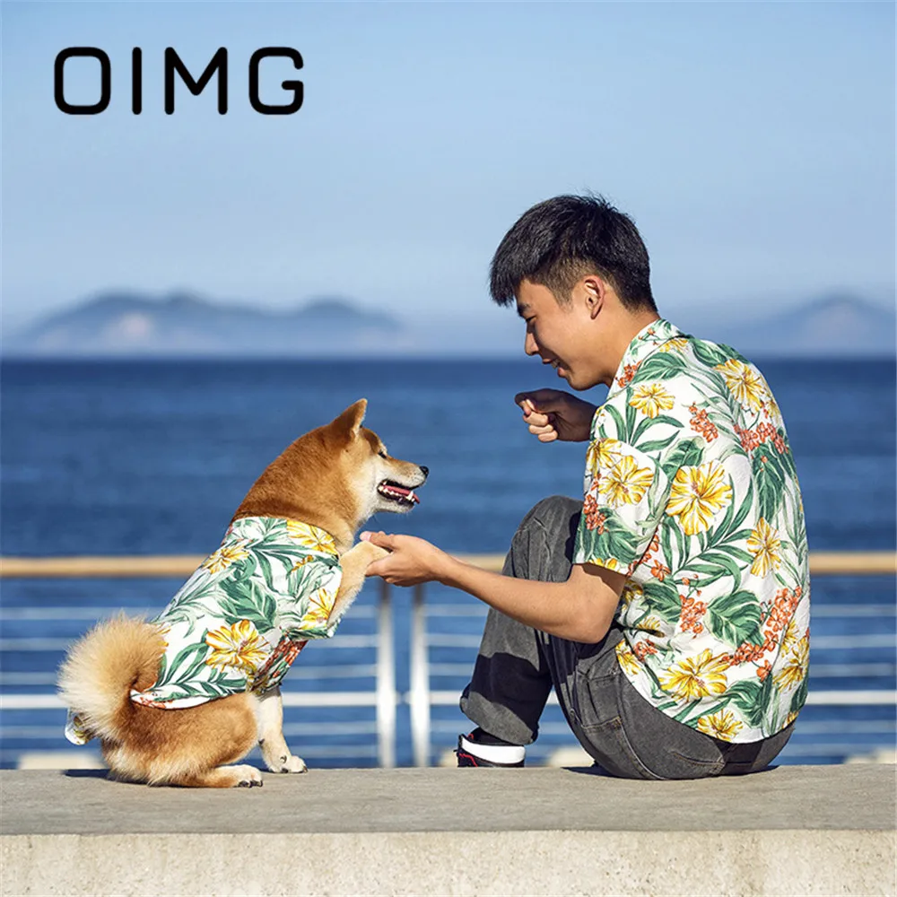 

OIMG Hawaiian Beach Casual Shirt For Family Dogs Clothes Shiba Inu Schnauzer Dog And Owner Outfits Short Sleeve Pet Cat Clothing