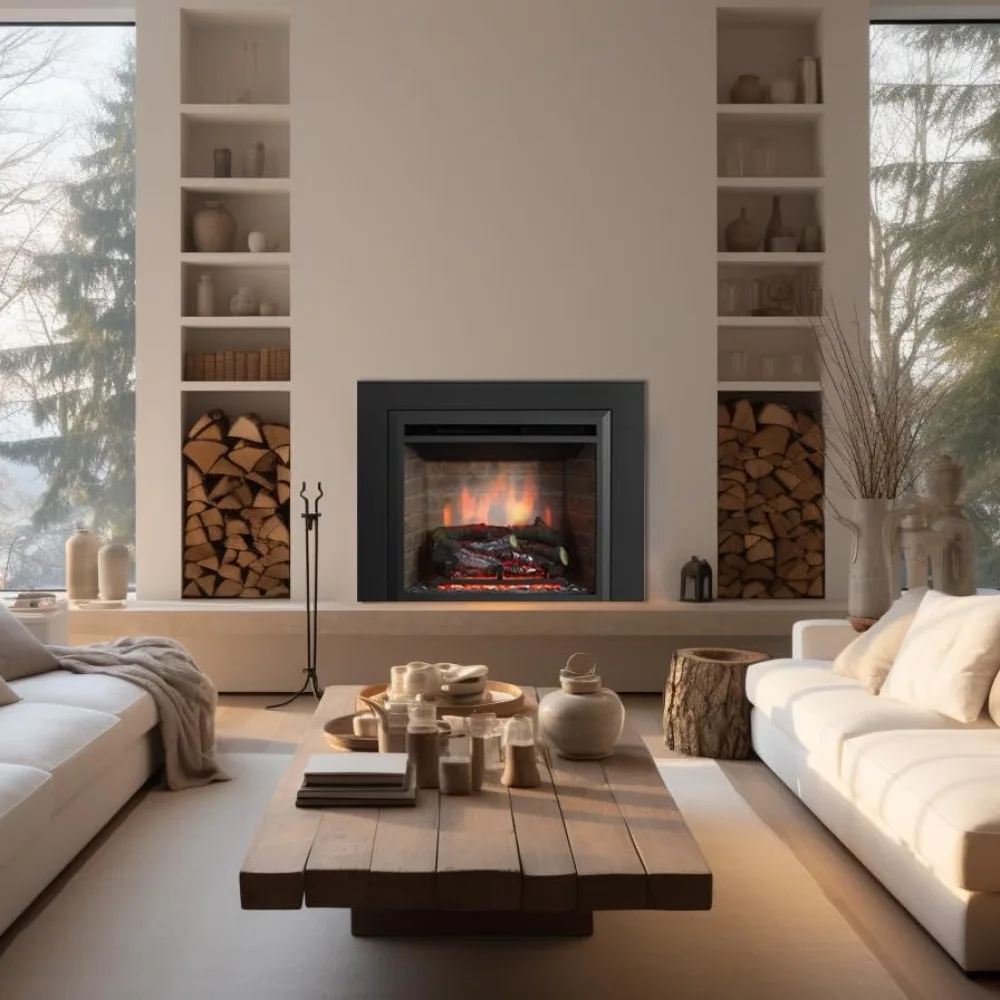 23 in Electric Fireplace Insert with Trim Kit, Crackling Sound, Resin Log, Remote, 1500W