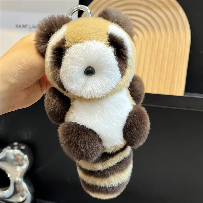 

Plush Real Rex Rabbit Fur Keychain Cute Raccoon Toy Kids School Bag Pendant Women Car Keyring Metal Ring Ornaments Birthday Gift