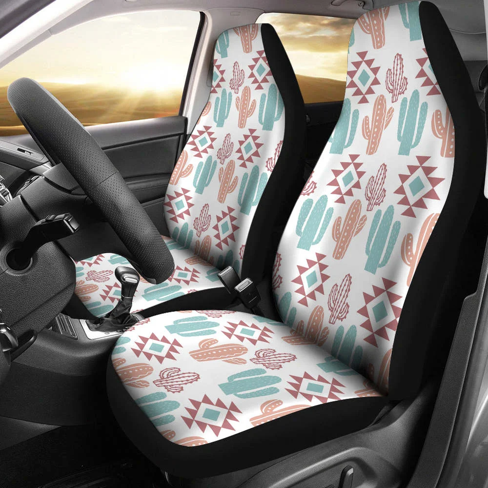 Pastel Rose and Turquoise Cactus Boho Cactus Pattern Car Seat Covers S,Pack of 2 Universal Front Seat Protective Cover