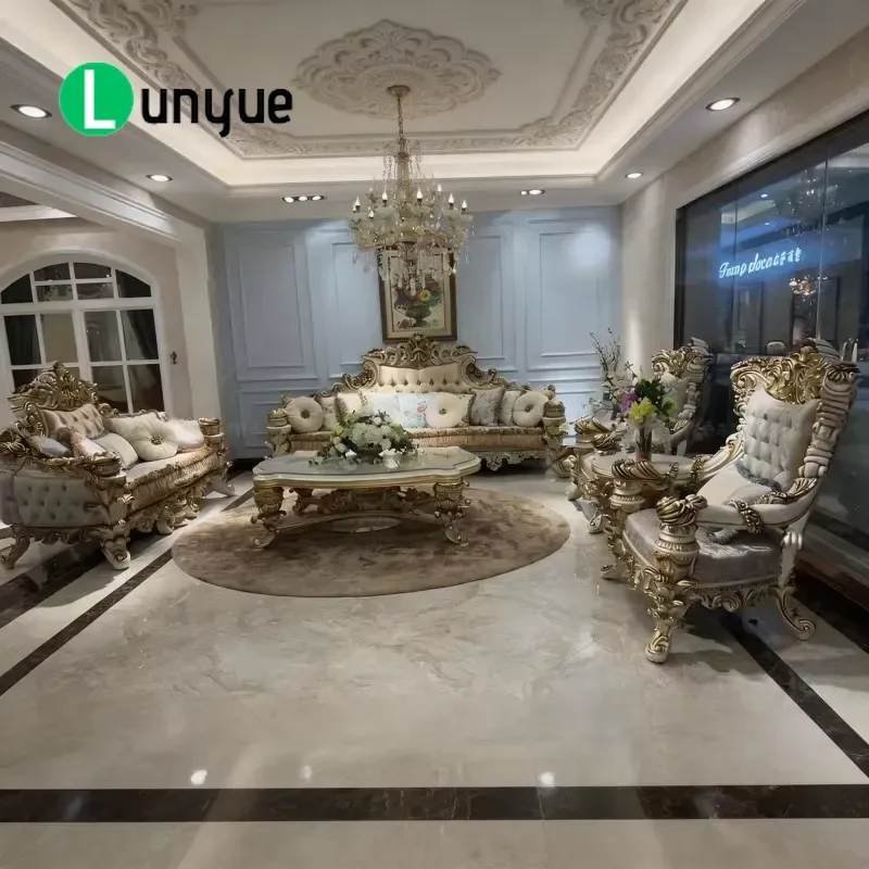 Luxury Turkish Royal Style Wood Carving Sofa Set for Living Room Elegant Classic Furniture Home Decor Comfortable Seating