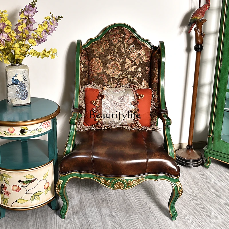 Cadeira de sofá único americano, entrada de madeira maciça, sala de estar, varanda, cadeira tigre