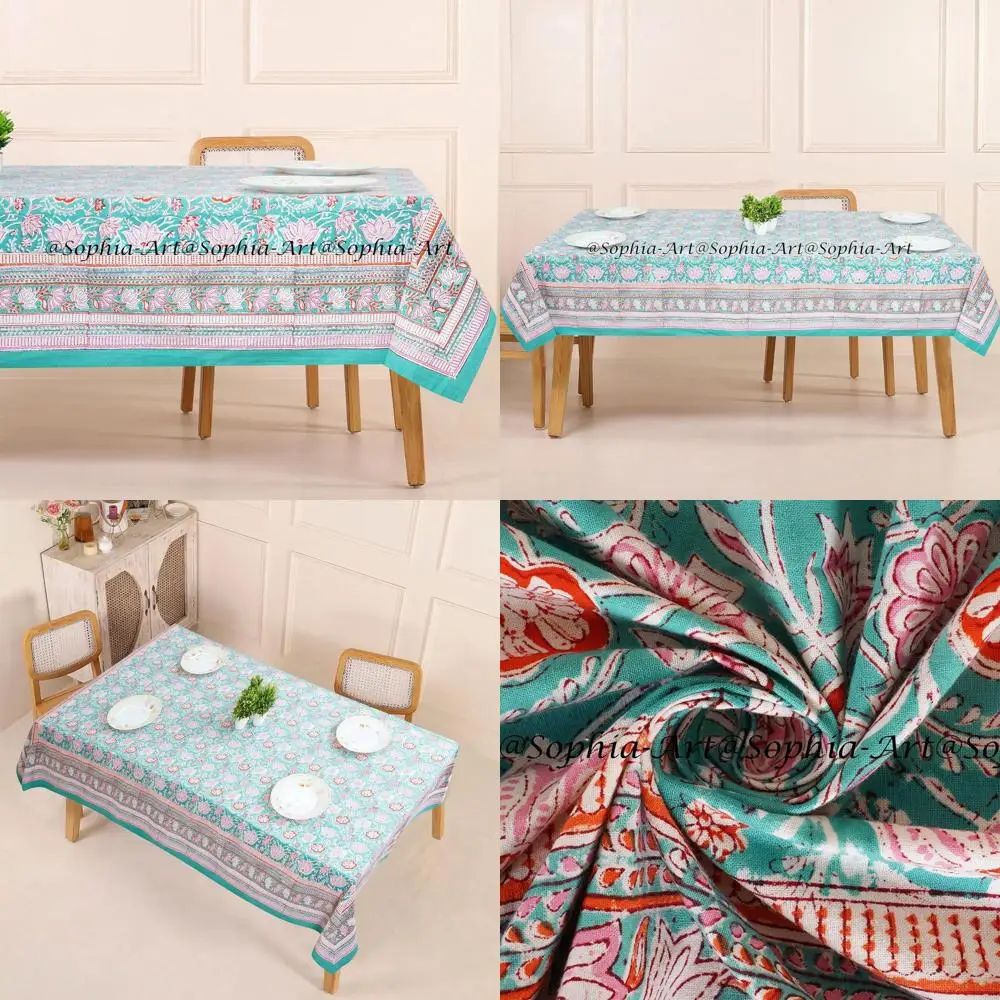 

Скатерть хлопковая 60x90 дюймов для 6 человек, ручная набойка, моющаяся, для патио, кемпинга, вечеринок, кухни