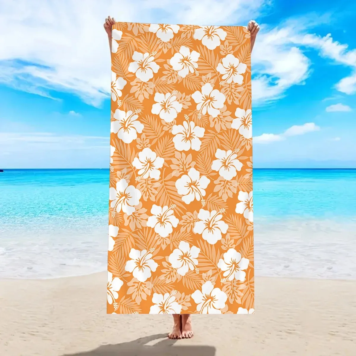 Tropical Hibiscus Beach Towel 2D Flat Printed Peach Skin Soft Quick Dry Bath Towel For Summer Vacation Swimming Travel Seaside