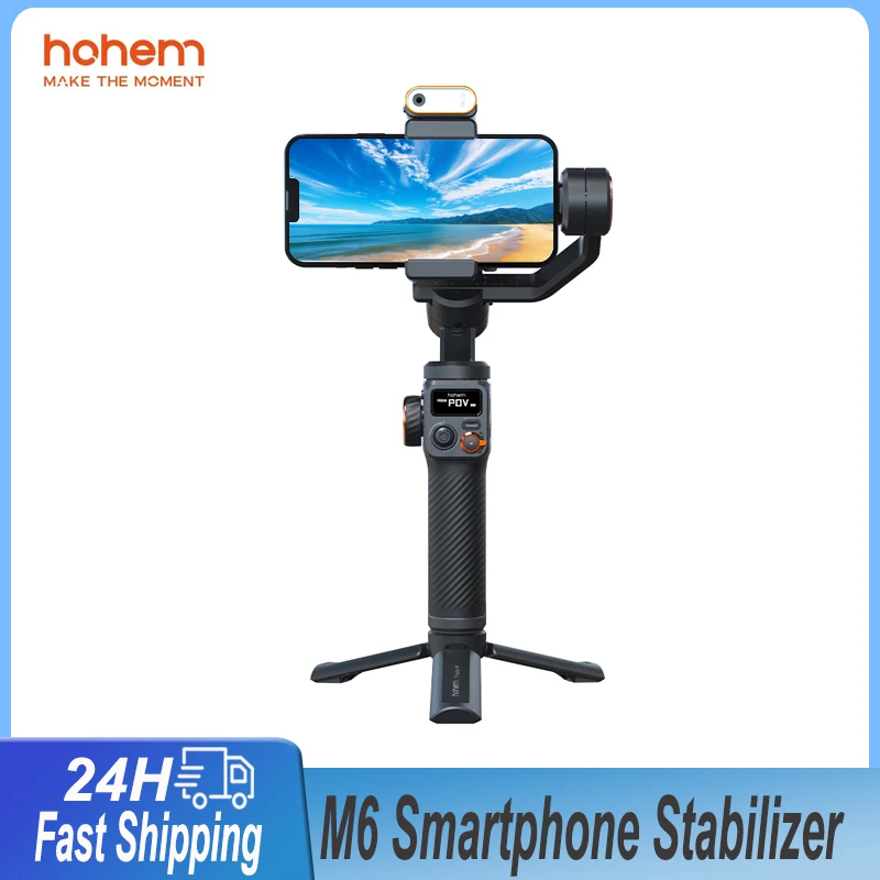 Hohem M6 3-Axis Handheld Gimbal Stabilizer Ai Face Tracking Smartphone Selfie Tripod With Magnetic Fill light For iPhone Android