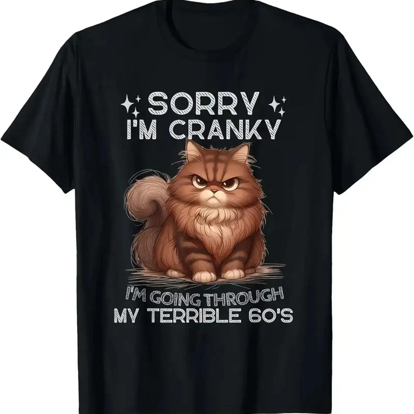Funny Cat Sorry I'm Cranky Going Through My Terrible 60'S T Shirt vintage Washed Versatile Stretched homme graphic Slightly