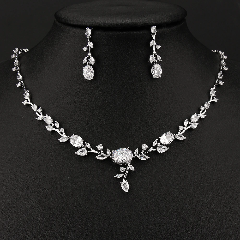 

Emmaya Bridal Wedding Party Elegant Jewelry Set For Women&Girls Cute Leaves Shape Design Hot Sale Zirconia Necklace And Earring