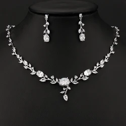 Emmaya Bridal Wedding Party Elegant Jewelry Set For Women&Girls Cute Leaves Shape Design Hot Sale Zirconia Necklace And Earring