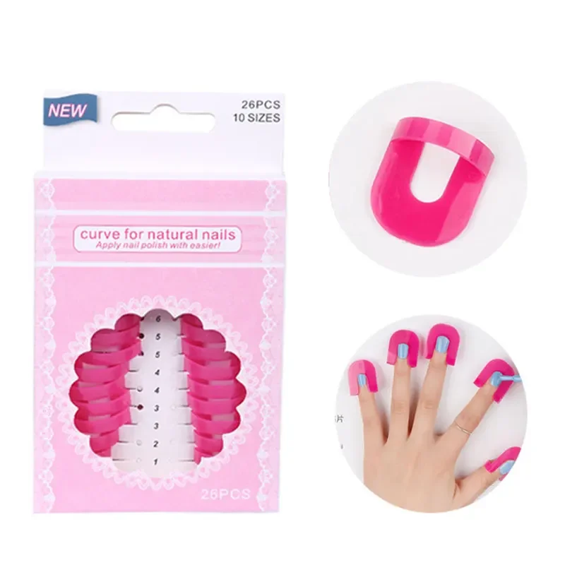 26 ชิ้น U-Shape เล็บป้องกัน Curve Shape Finger Cover รั่วไหลแม่แบบคลิปท่องเที่ยวเล็บเล็บเครื่องมือ Art