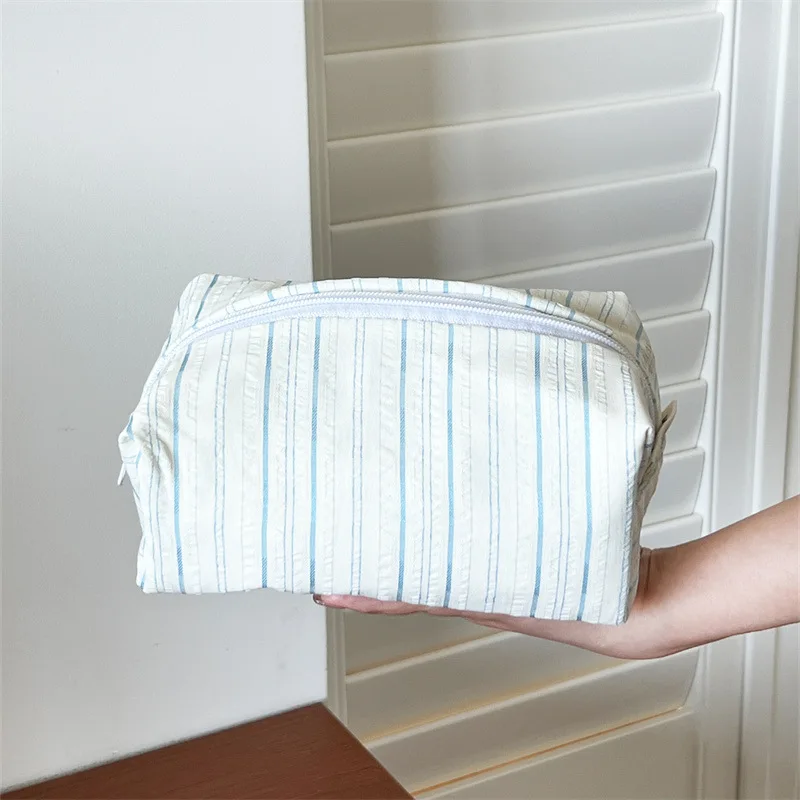 5pcs Makeup Bags Women Polyester Striped Protable Light Travel Coin Purses Mix Color
