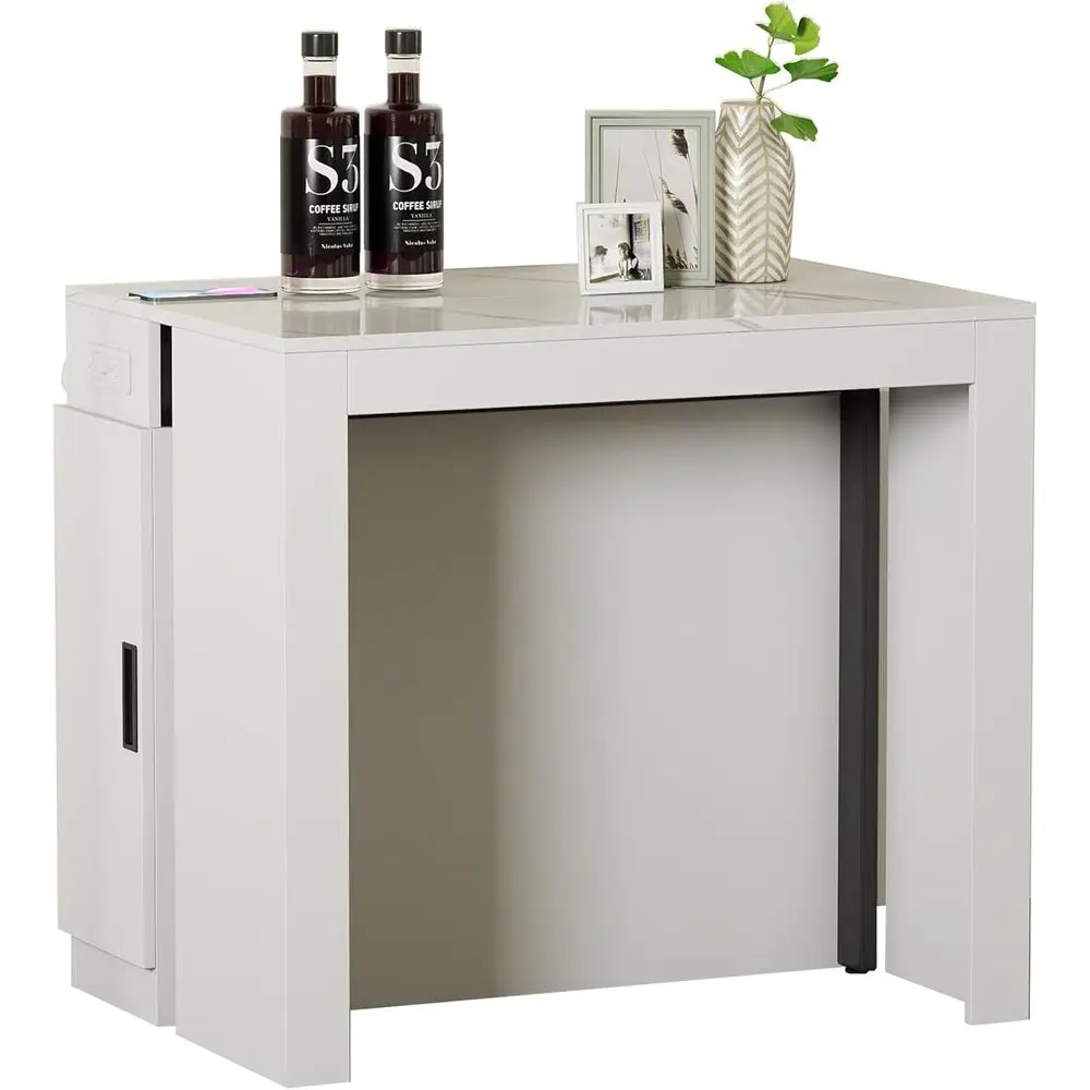 

Expandable Dining Table with Outlet & Storage, Seats 10-12, White, Space-Saving for Modern Dining Rooms