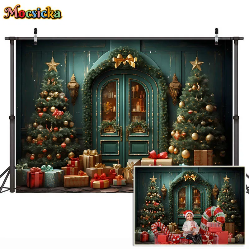 Photography Background Christmas Indoor Fireplace Window Family Portrait Props Xmas Tree Party Decor Kids Backdrops Photo Studio